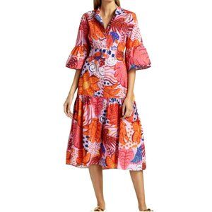 Farm Rio Lilac Floral Botanical Belted Shift Dress Midi Size XL NWT